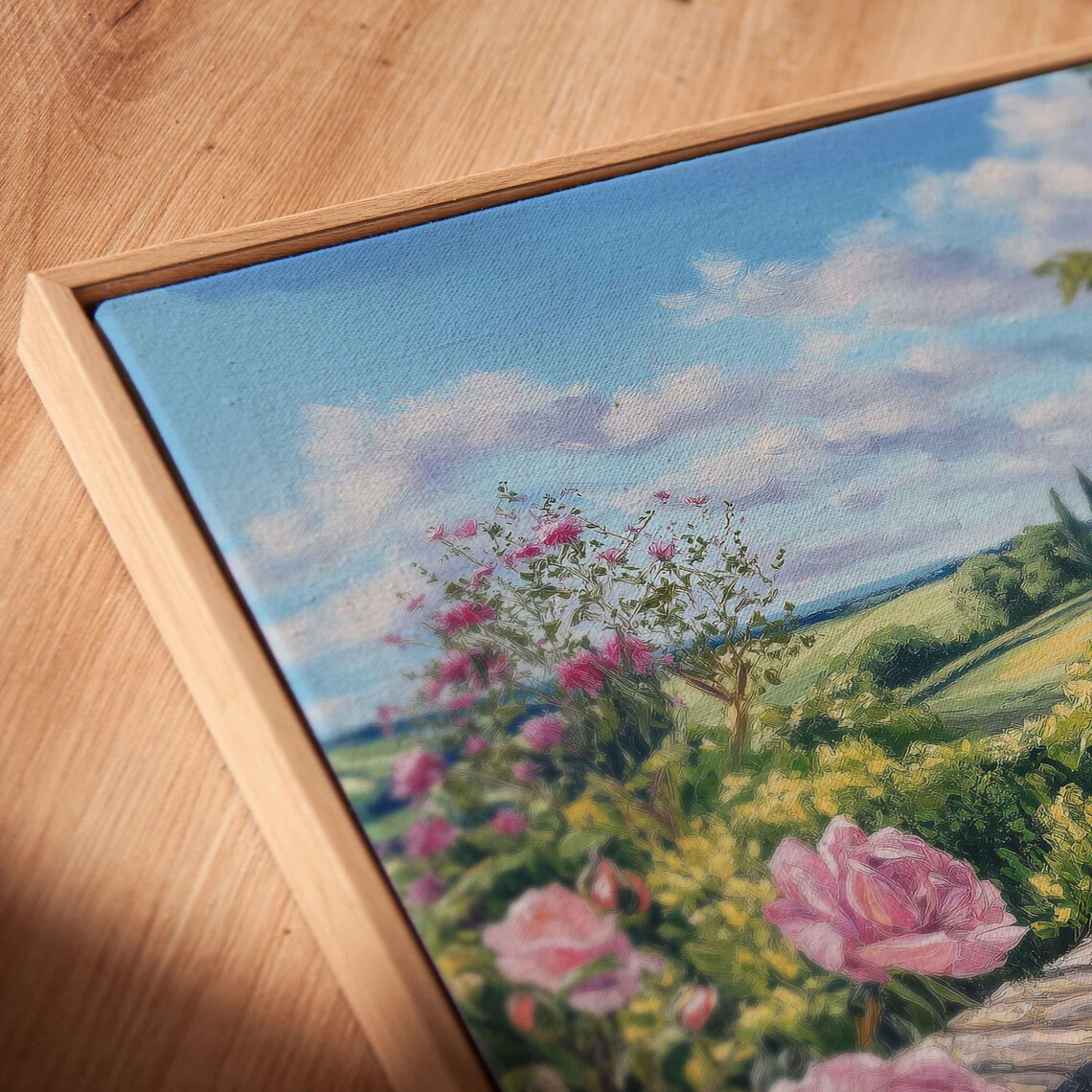 Blooming Pink Roses and Lavender by an Old Stone Garden Wall Poster - Image 2