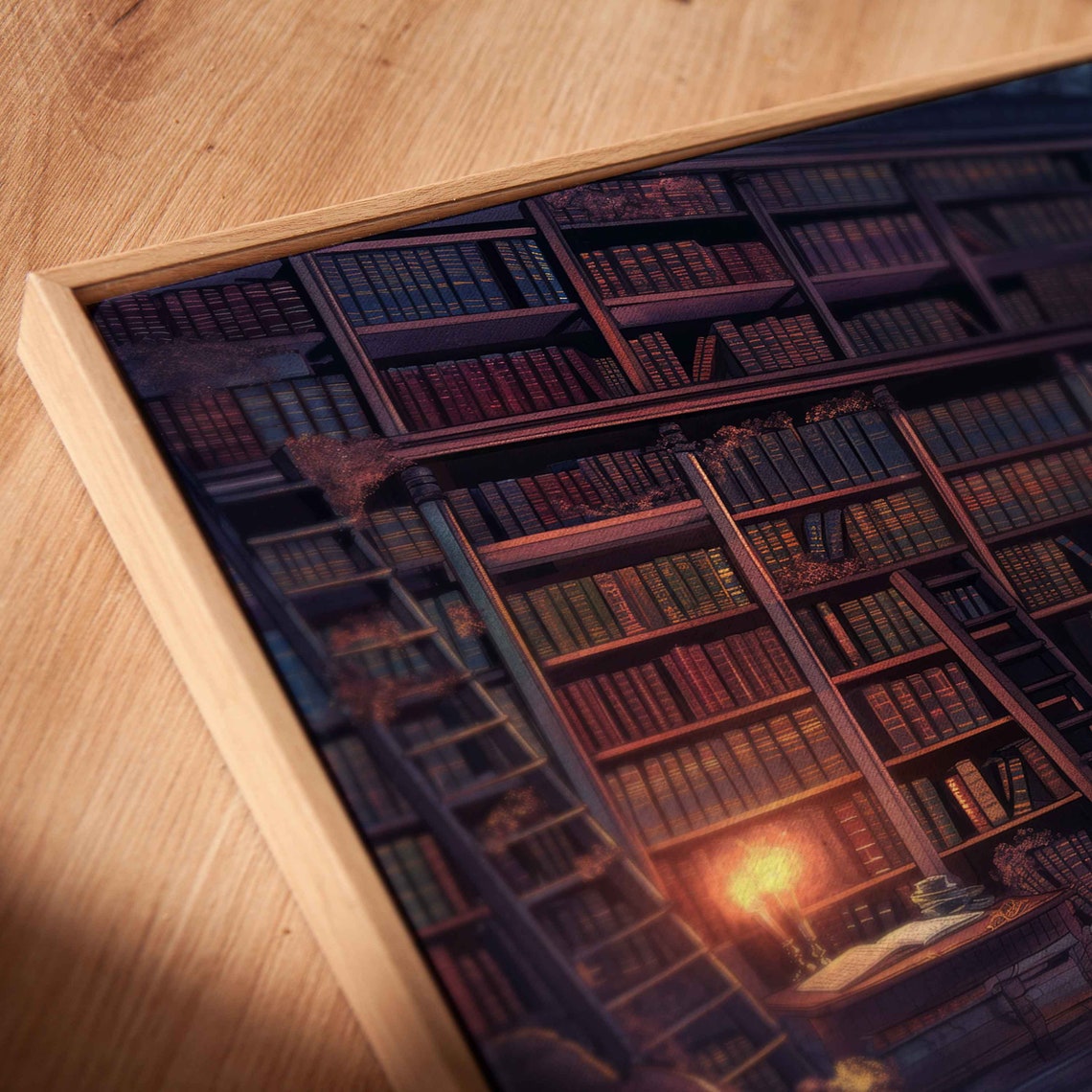 Magical Moonlit Library Cauldron Bookshelves Night Scene Art Print - Image 2