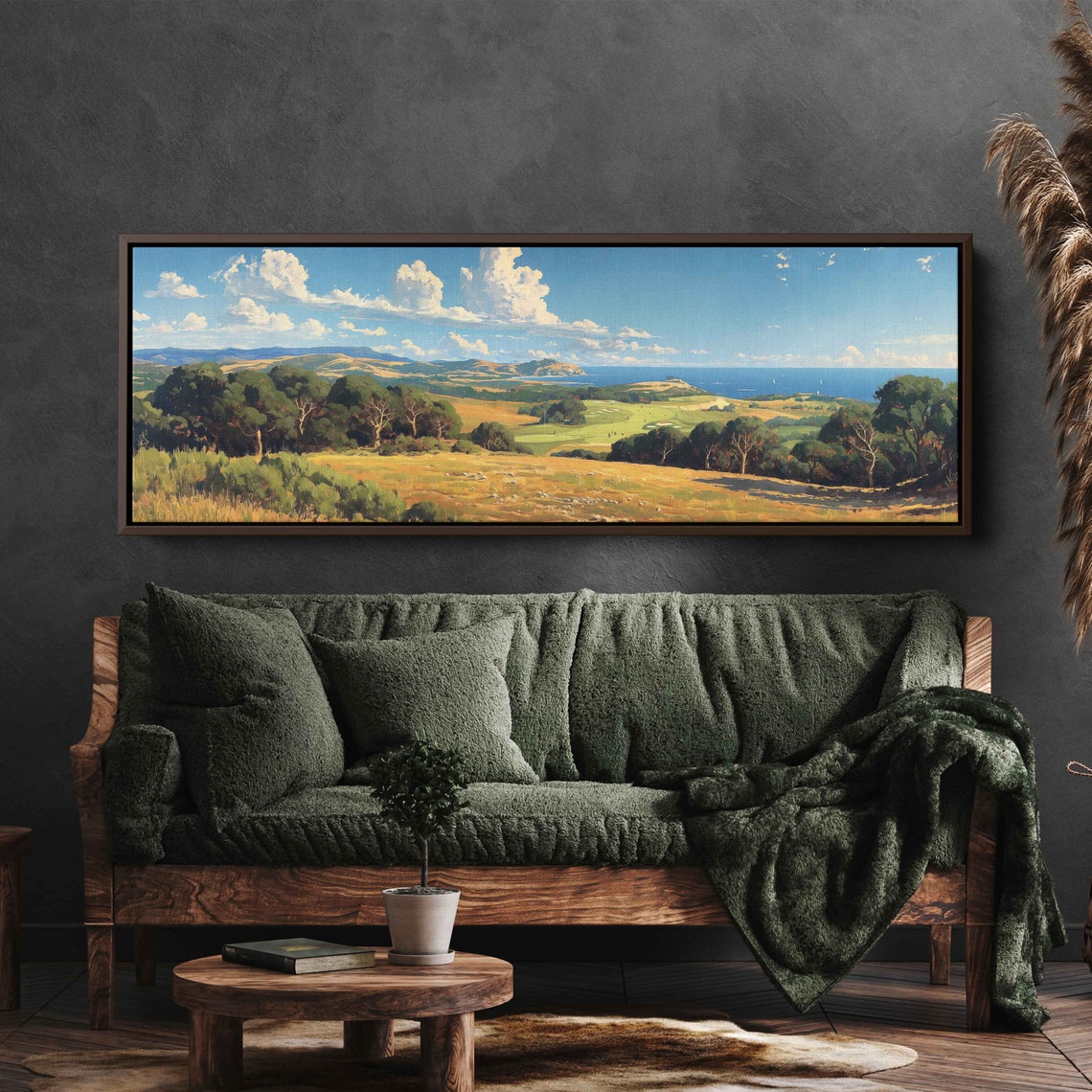 Coastal Golf Course Panoramic Painting Ocean View Rolling Green Poster - Image 2
