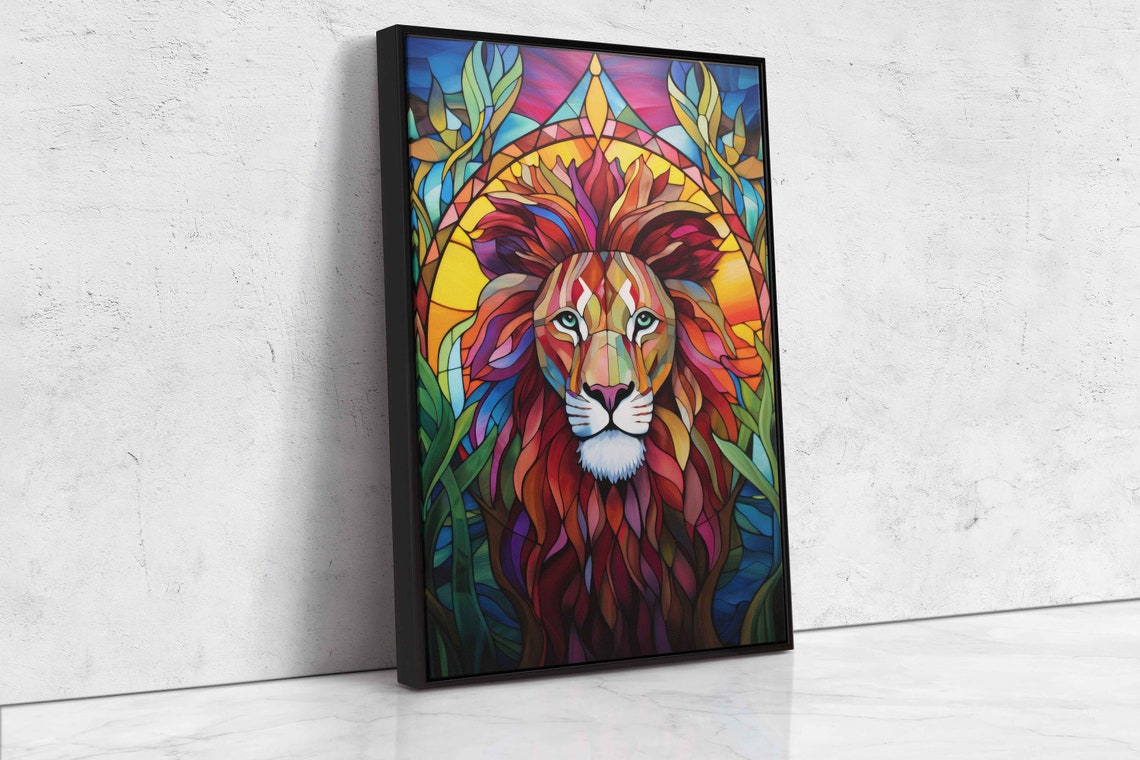 Colorful Mosaic Lion Stained Glass Style King Of Jungle Vibrant Poster - Image 4