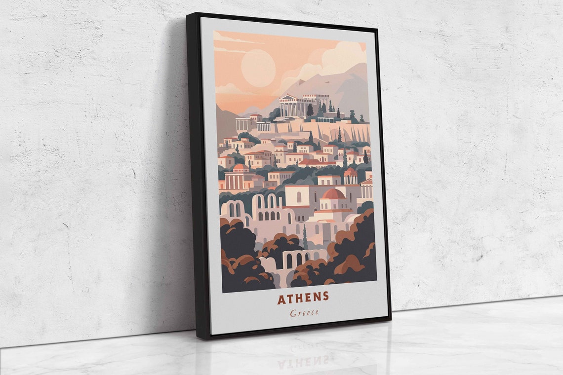 Athens Greece Acropolis Parthenon Sunset Old Town Travel Poster - Image 2