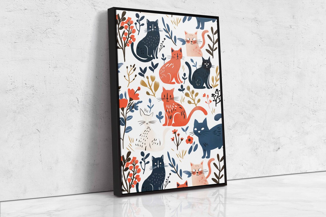 Colorful Cats and Flowers, Matisse-Inspired Art Print - Image 4