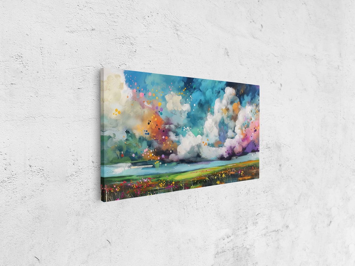Dreamy Colorful Cloud Landscape Blooming Meadow Panoramic Art Poster - Image 4
