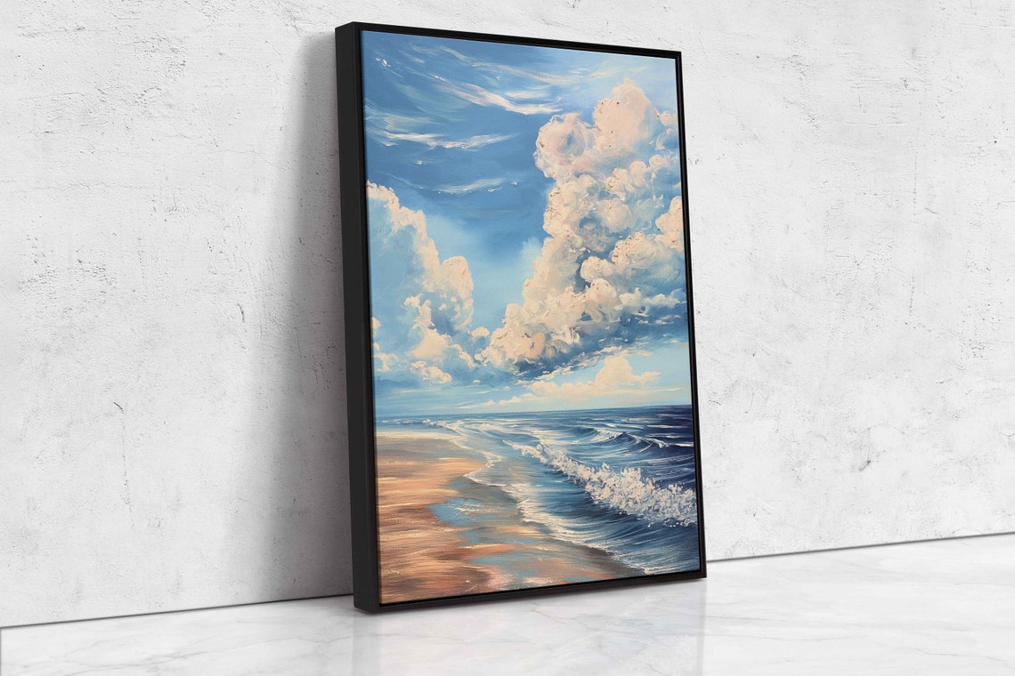 Dramatic Towering Clouds Over Beach Waves Oil Painting Art Poster - Image 4