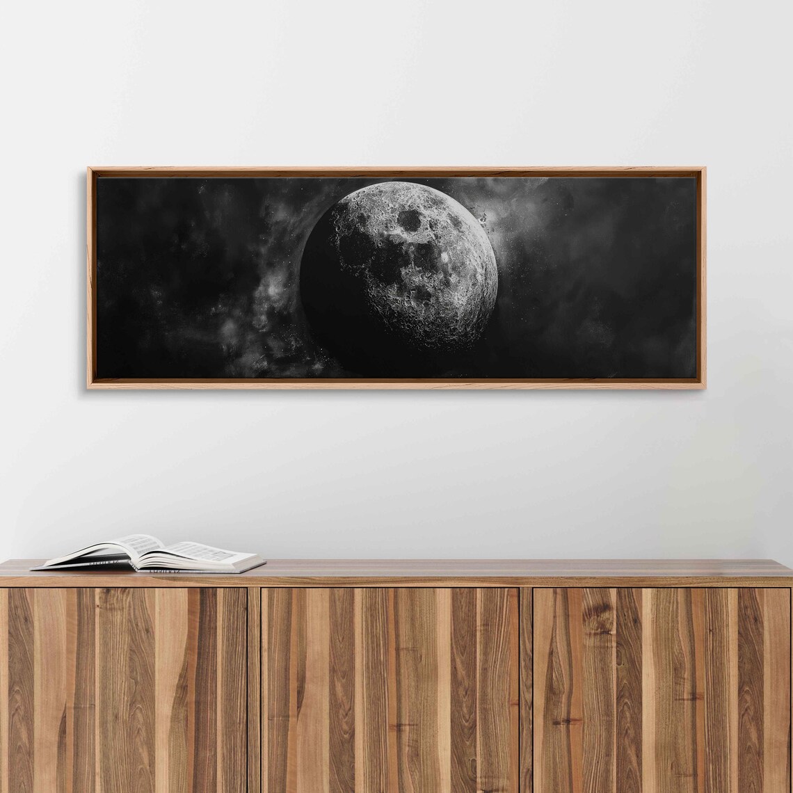 Dark Cratered Full Moon In Black Starry Sky Night Space Art Wall Poster