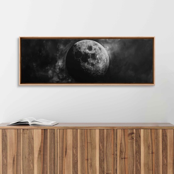 Dark Cratered Full Moon In Black Starry Sky Night Space Art Wall Poster