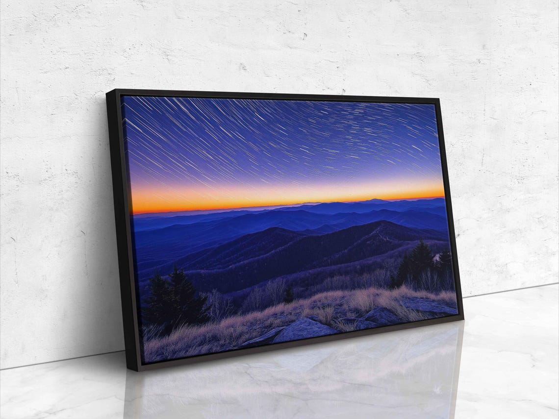 Star Trails Circling Above Mountains At Blue Hour Dusk Poster - Image 4