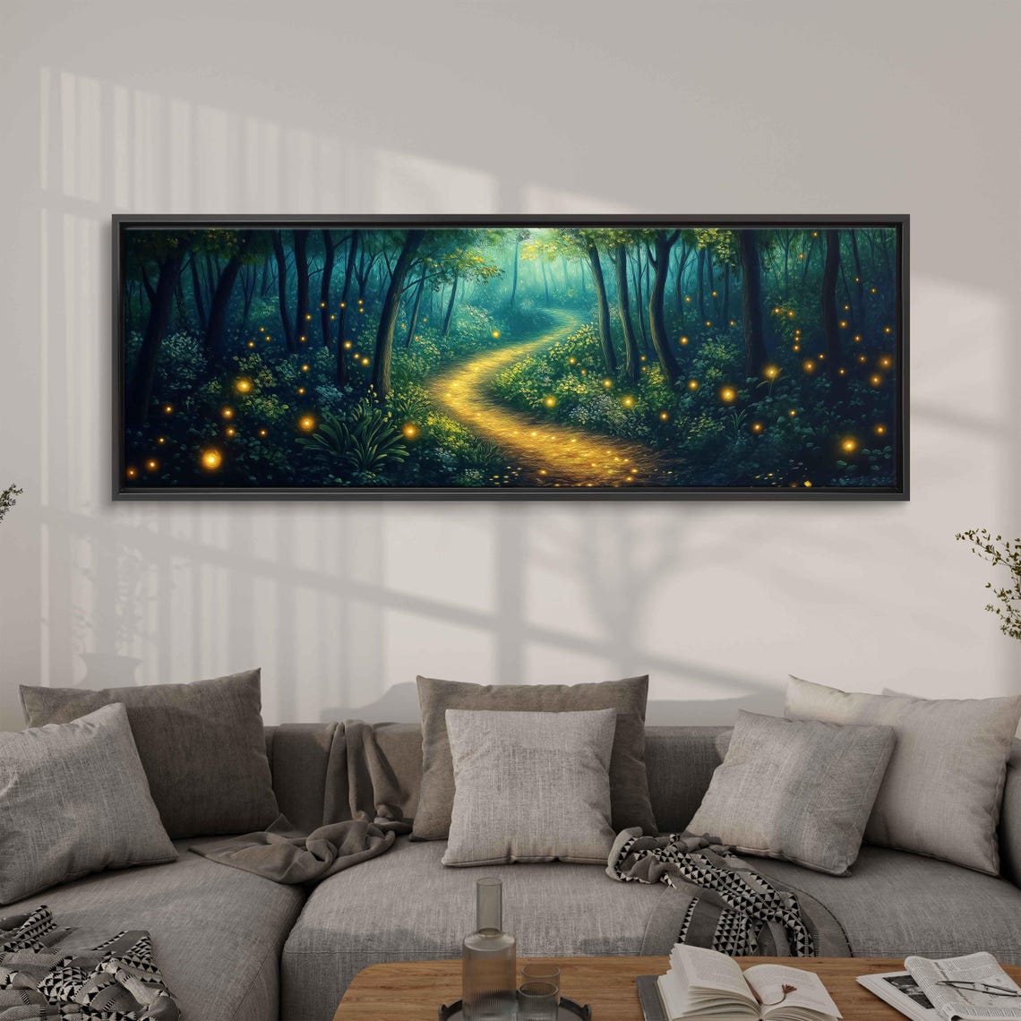 Winding Golden Path Through A Dark Firefly Forest Panoramic Poster