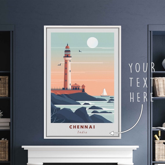 Chennai India Acrylic Painting Travel Art Framed Wall Art Framed Fine Art Poster Paper Print Travel Home Decor