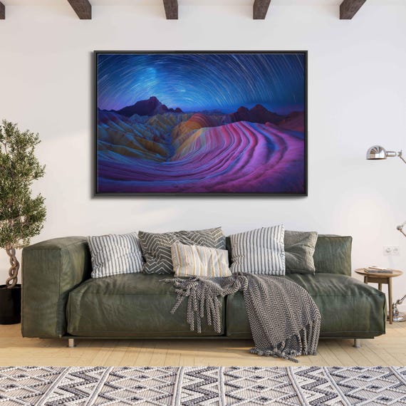 Stunning Starry Night Over Colorful Mountains Wall Art Print