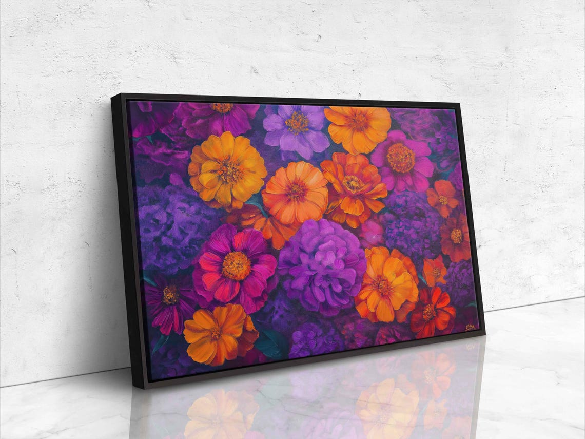 Vibrant Neon Flowers Close Up Purple Orange Bold Floral Art Poster - Image 4