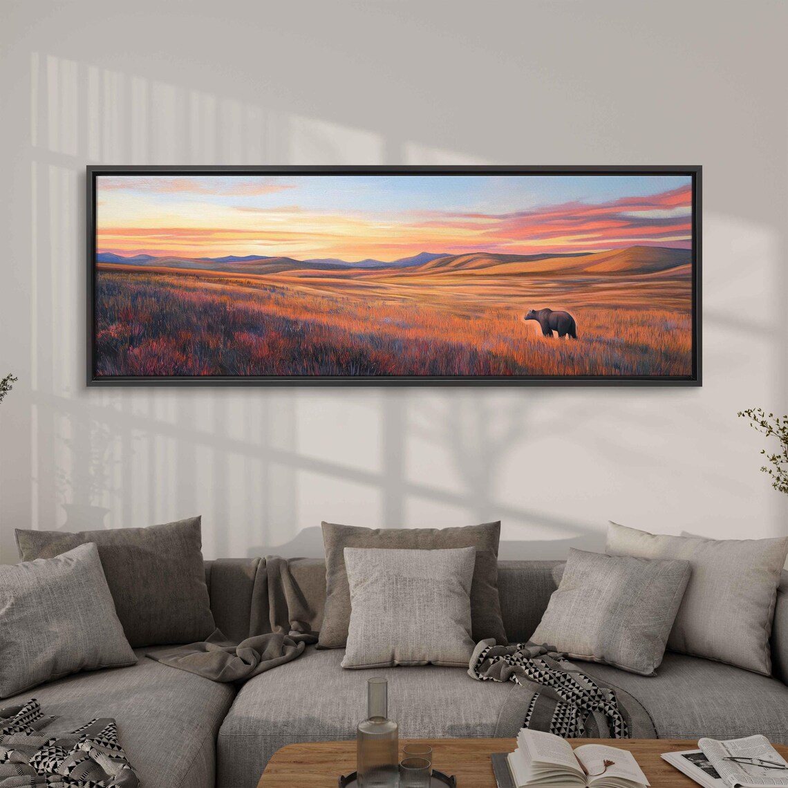 Grizzly Bear Strolling Tundra Grassland at Vivid Sunset Oil Painting Poster - Image 3