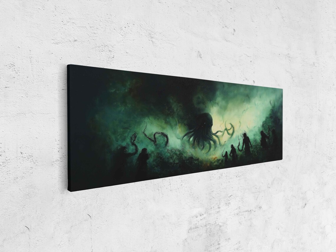 Cthulhu Sea Monster Dark Fantasy Eerie Green Stormy Sea Panoramic Poster - Image 4