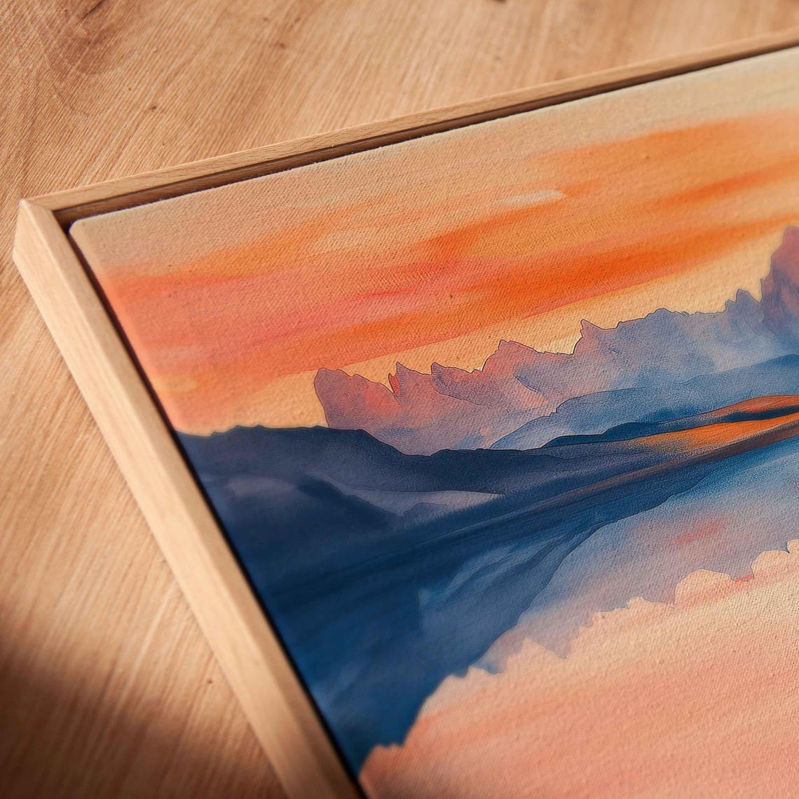 Scenic Dolomites Watercolor Wall Art Print Dawn Reflection Pink And Orange Sky - Image 2