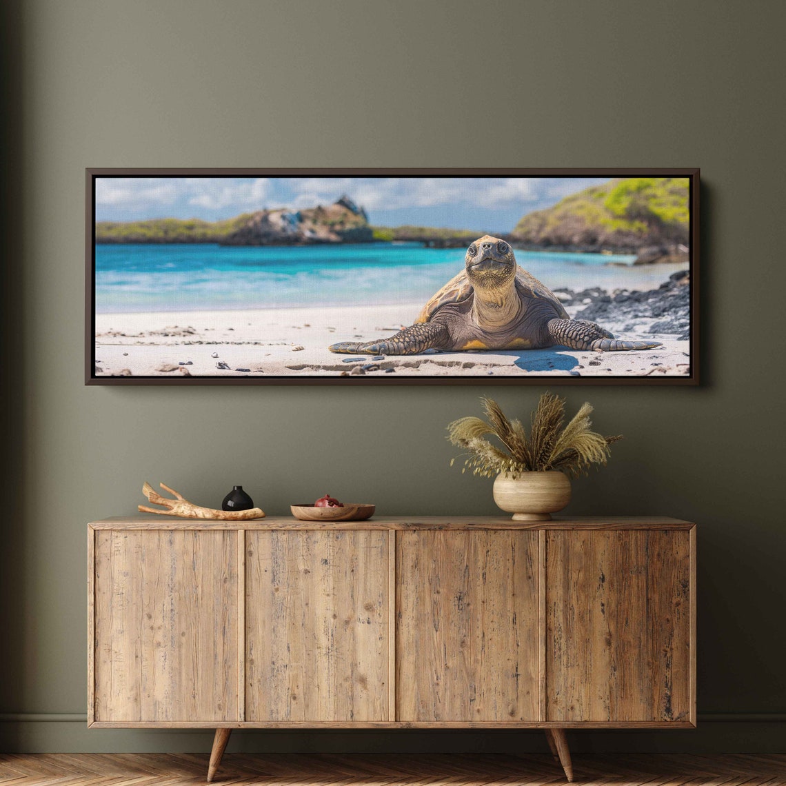 Smiling Sea Turtle Close Up On Sandy Beach Ocean Front Art Poster - Image 4