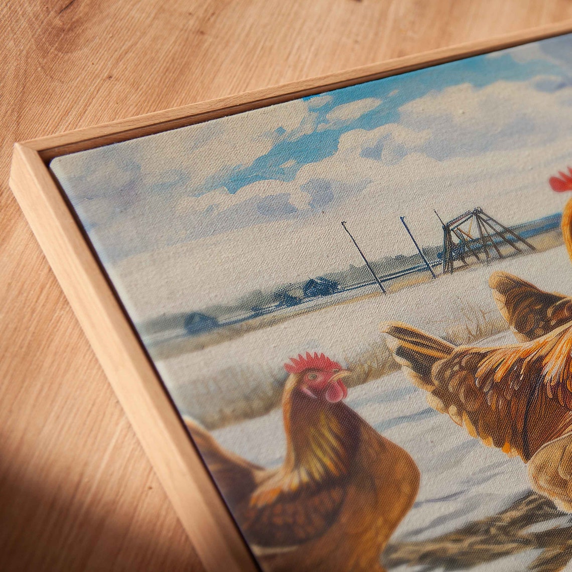 Brown Hens Walking Snowy Farmyard Winter Scene Rustic Barn Poster - Image 2
