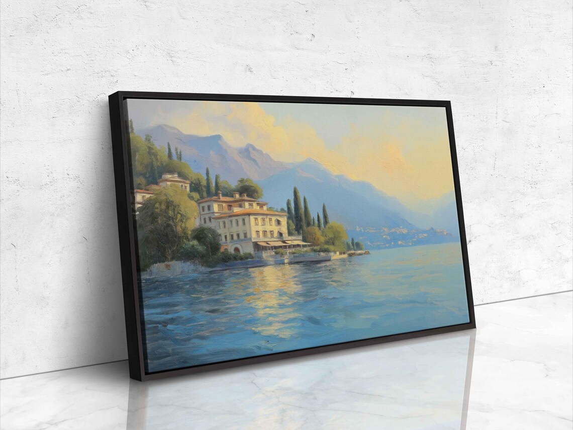 Lake Como Art Print, Charming Villas Sunset Reflections - Image 4