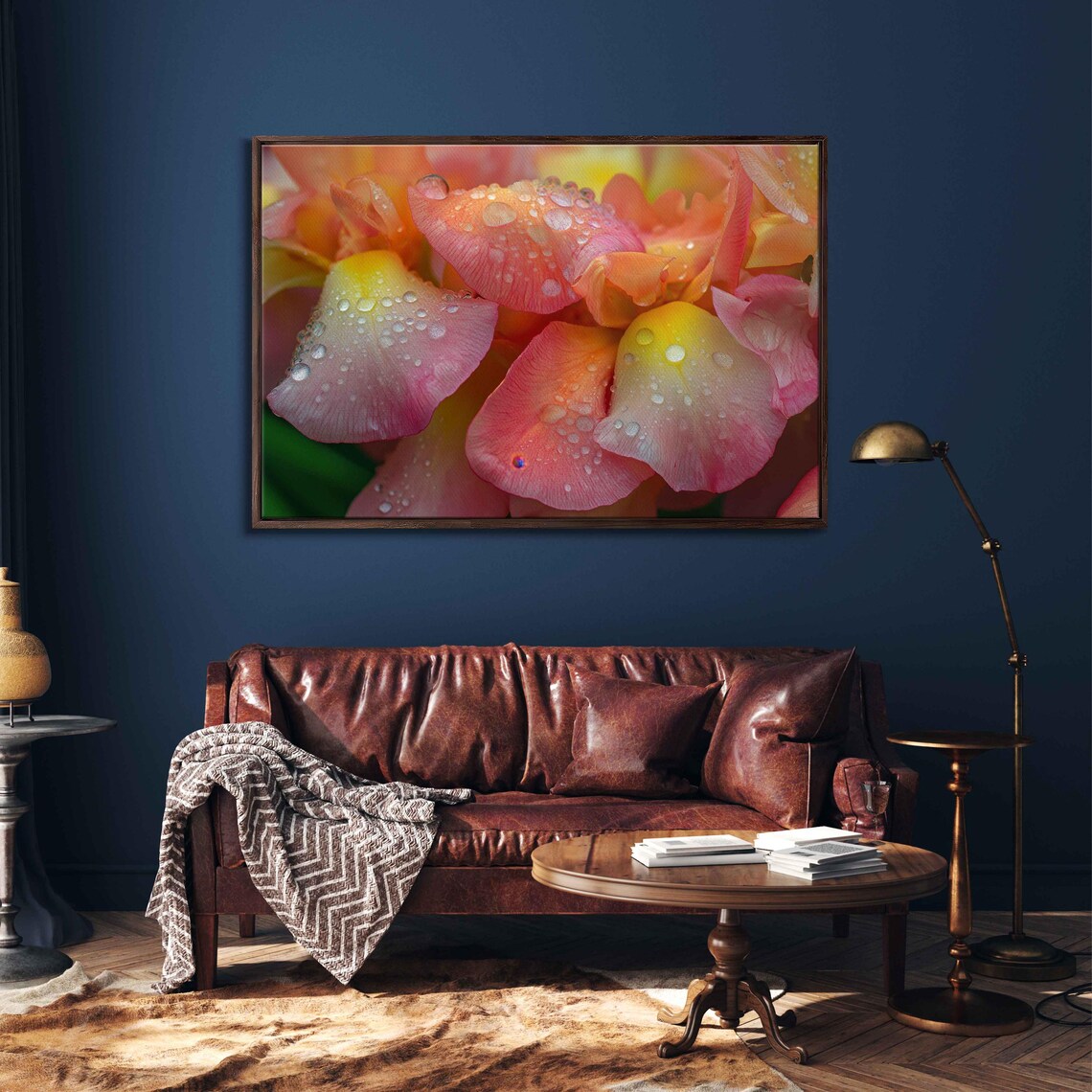 Flower Macro Close Up Dew Drops Pink Orange Petals Fresh Detail Poster