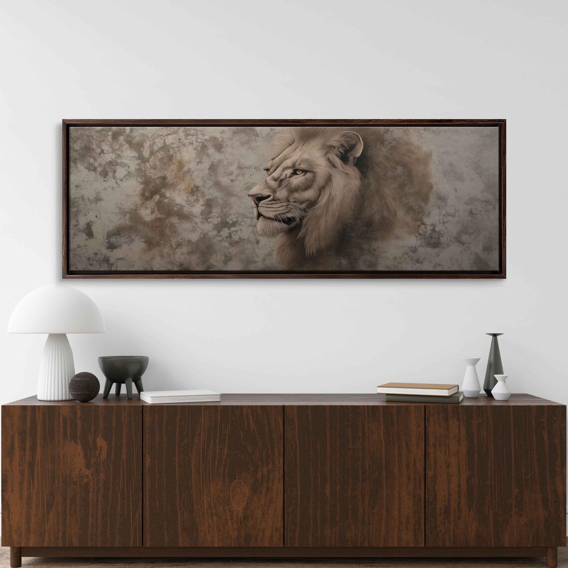 Lion Profile Portrait in Muted Earth Tones on Textured Background Wild Art Poster - Image 3