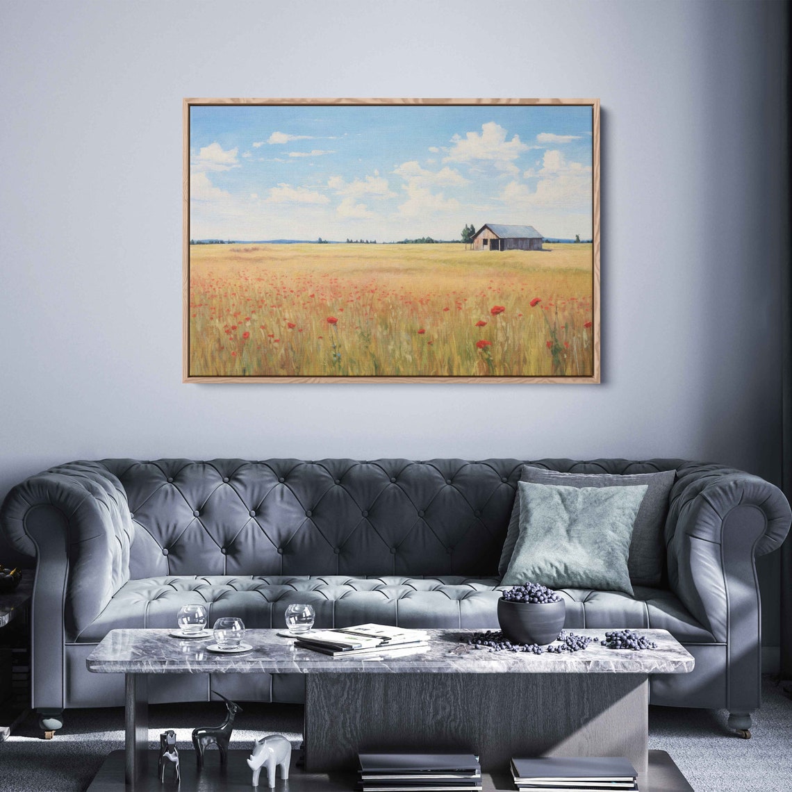 Rustic Farm Vintage Painting Framed Print Ready To Hang Farmhouse Decor - Image 3