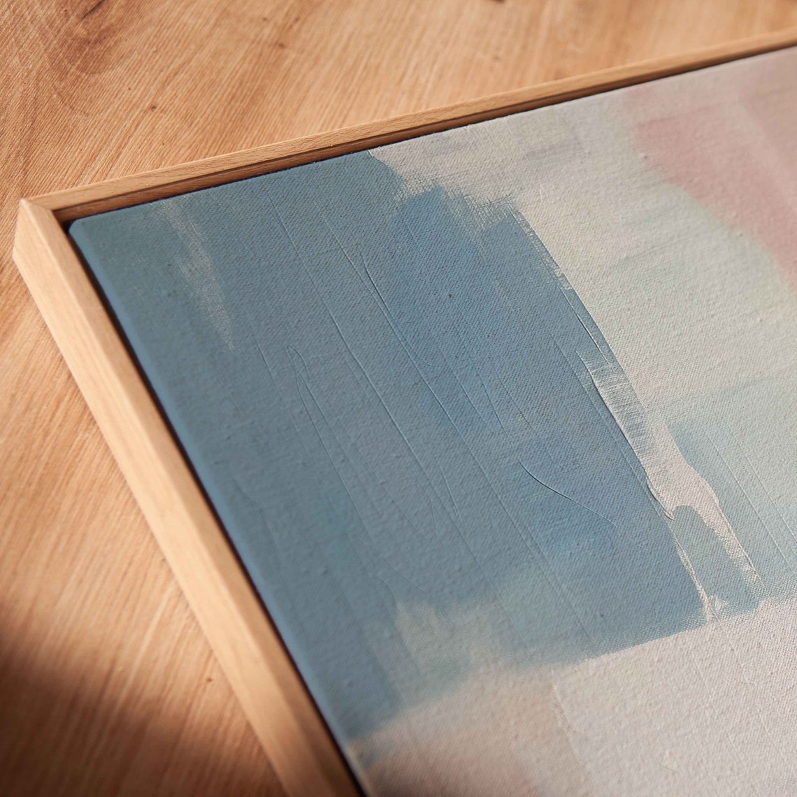 Dusty Blue Blush Mint Gold Accents Pastel Abstract Painting Poster - Image 2