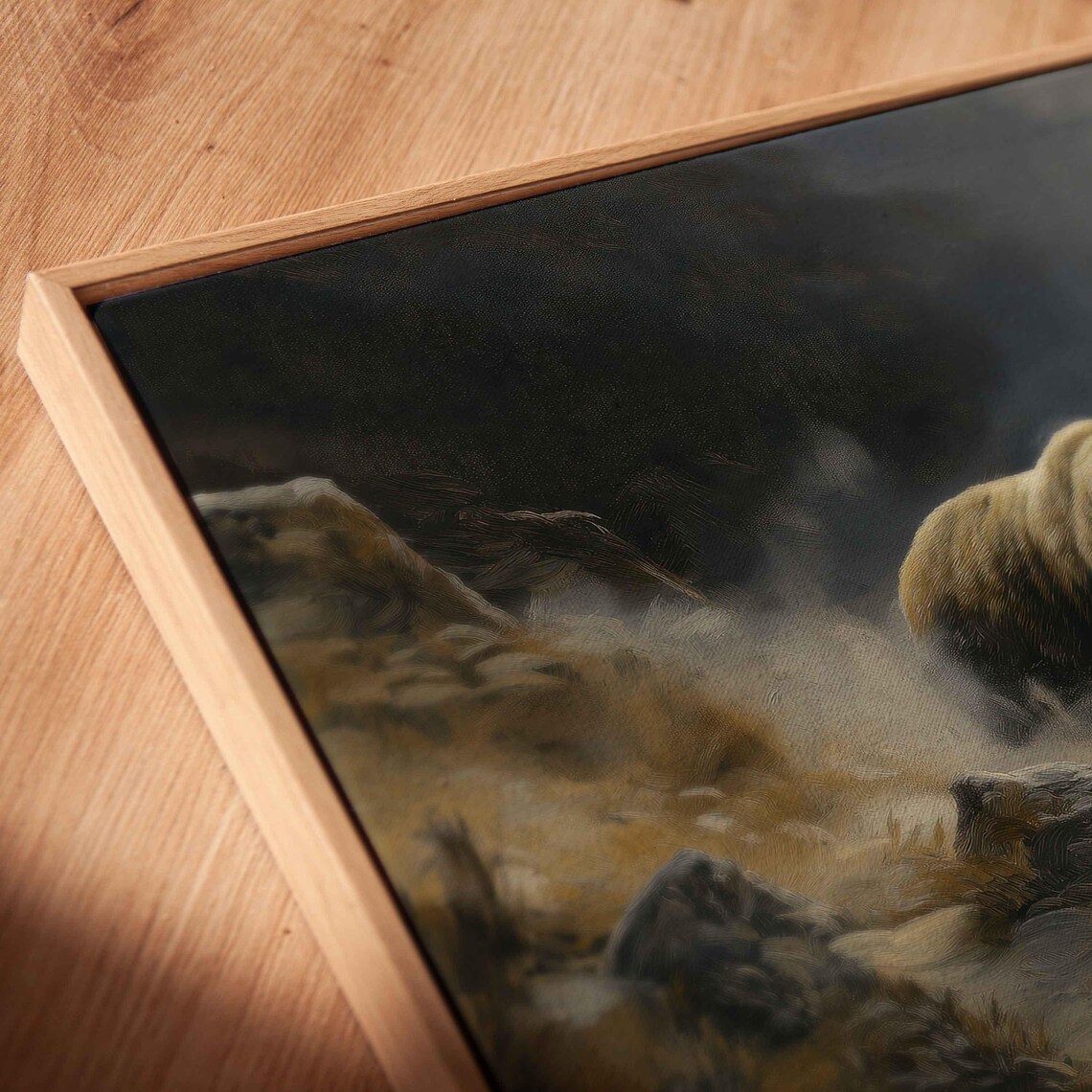 Grizzly Bear Emerging From Fog Dramatic Mountain Oil Painting Poster - Image 2