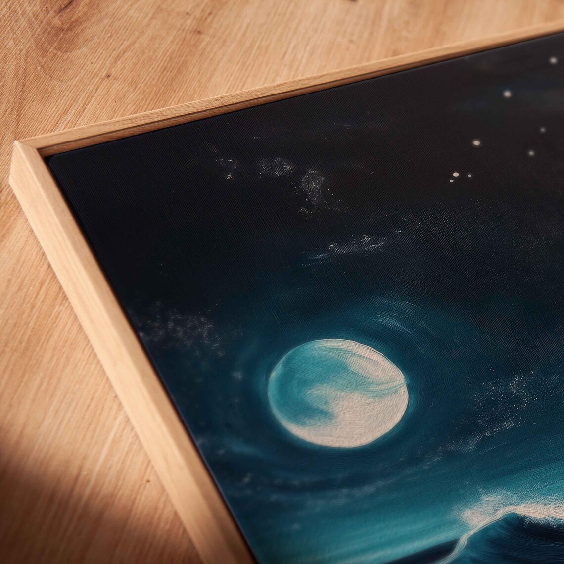 Full Moon Over Moonlit Ocean Waves Under Starry Night Sky Seascape Art Poster - Image 2