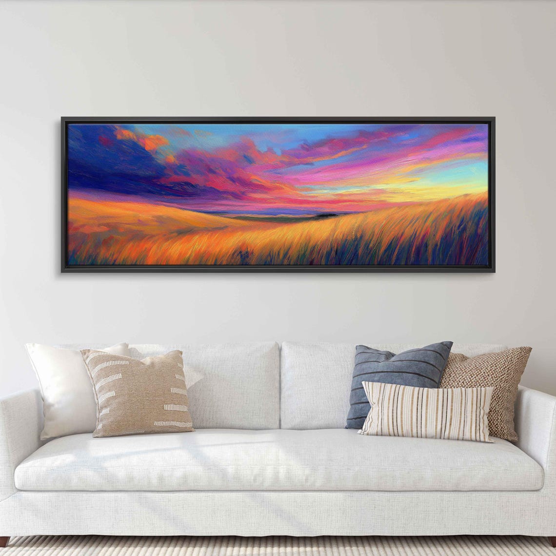 Peaceful Countryside Scene Wall Art Print Colorful Sky Golden Fields Tranquil Atmosphere