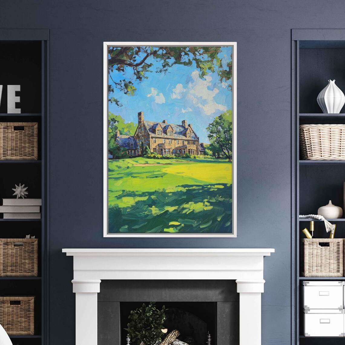 Historic Stone Clubhouse Over Manicured Lawn Sunny Day Golf Poster