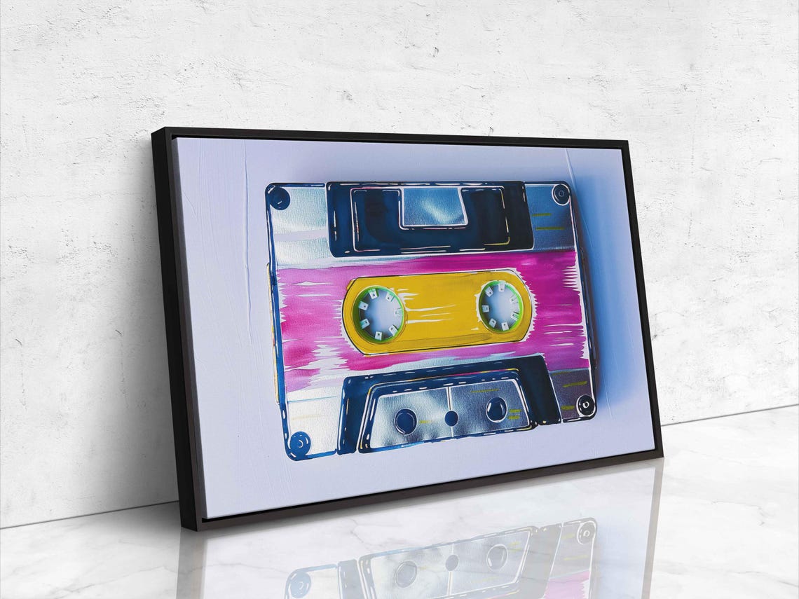 Retro Cassette Tape Pop Art Pink Yellow Neon Music Wall Poster - Image 4