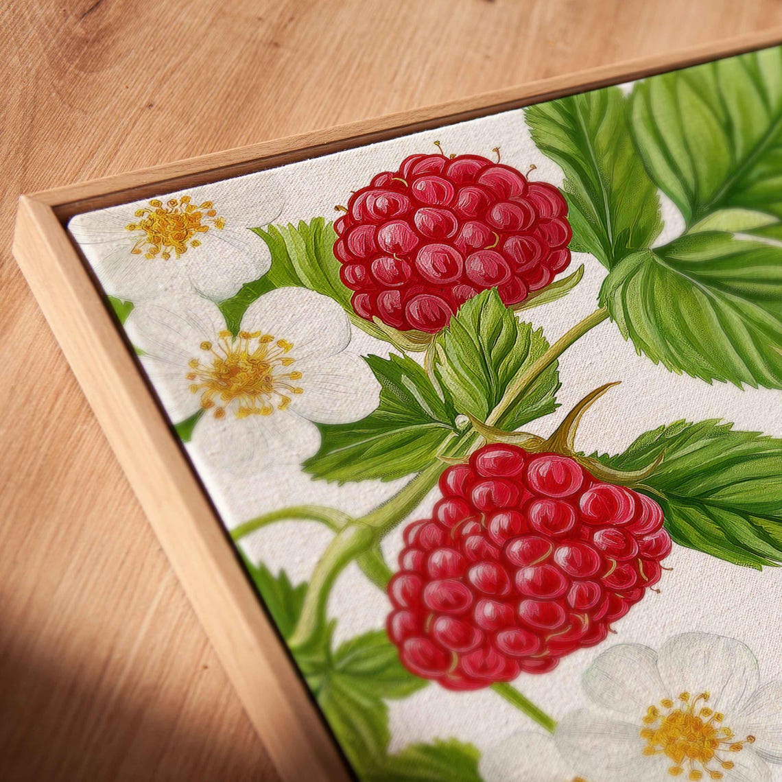 Ripe Red Raspberries White Blossoms Watercolor Kitchen Fruit Wall Art - Image 2