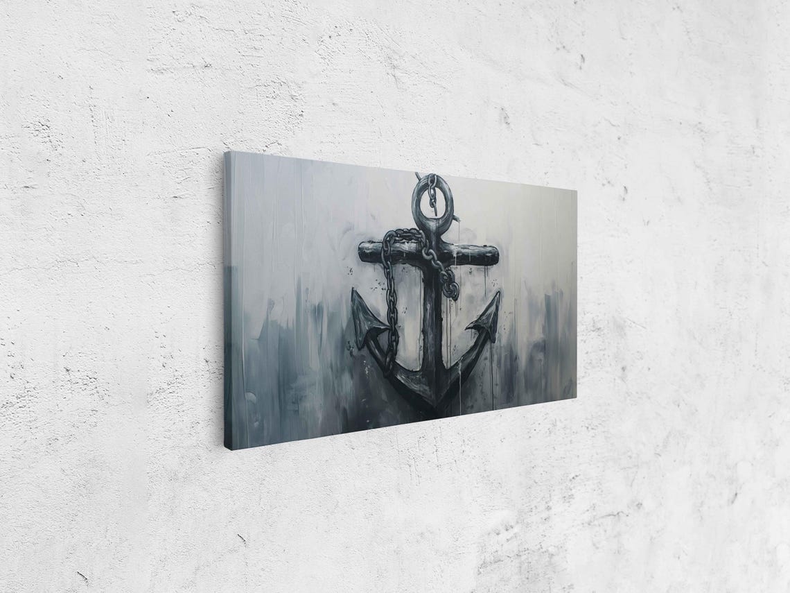 Black Anchor With Chain Gray Wash Watercolor Nautical Art Poster - Image 4