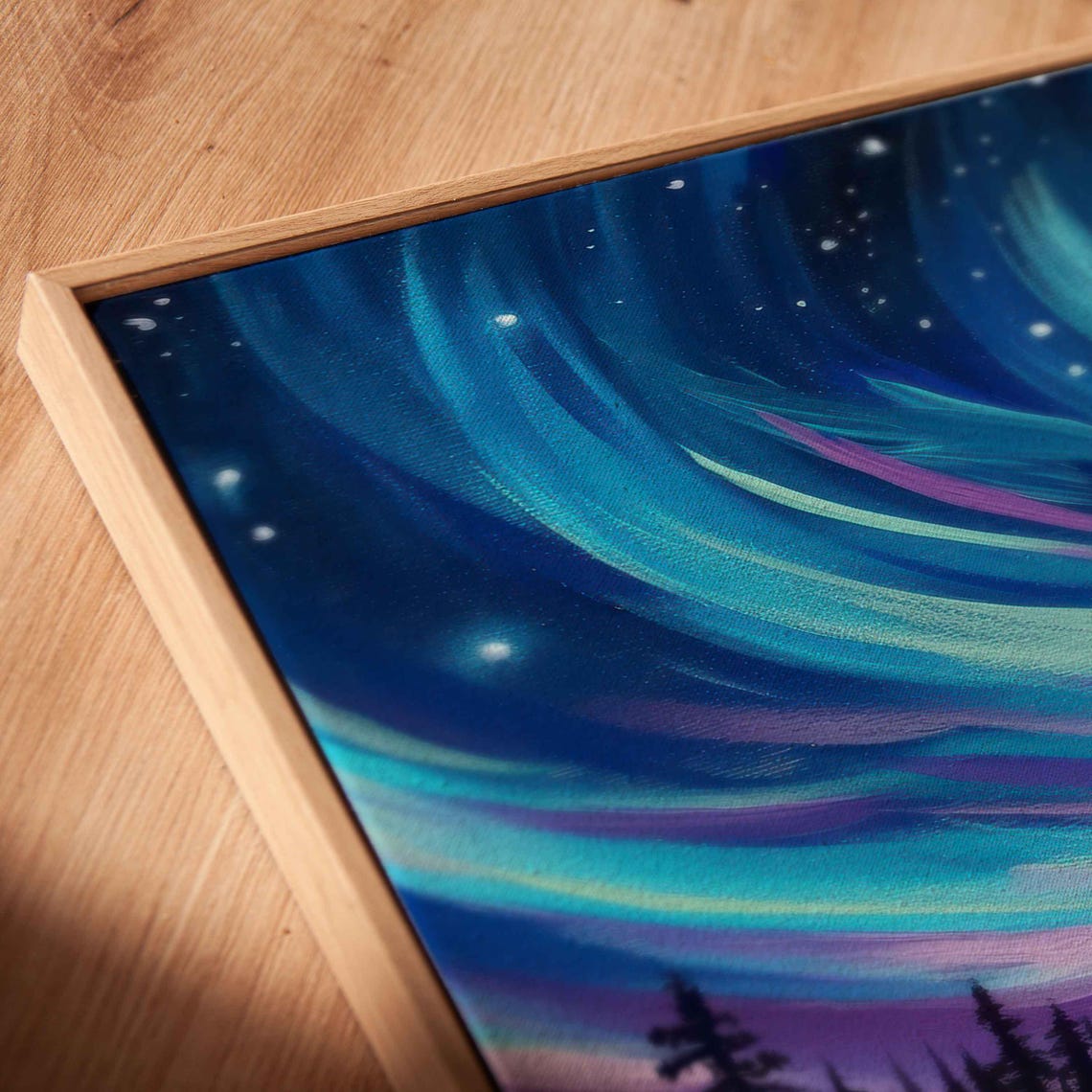 Teal Aurora Swirls Over Night River And Pine Trees Panoramic Poster - Image 2