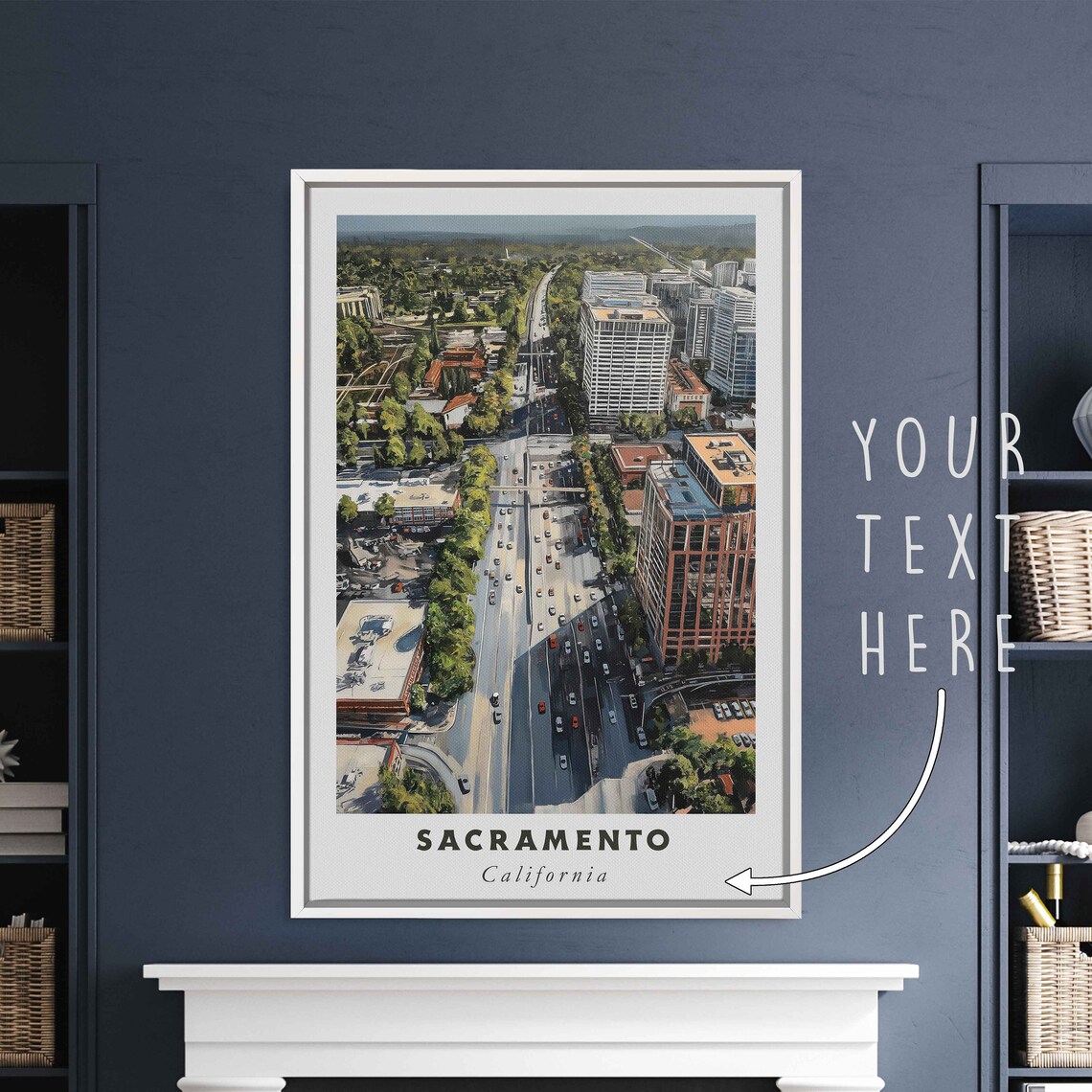 Sacramento California Aerial Downtown Street Trees Daytime Poster