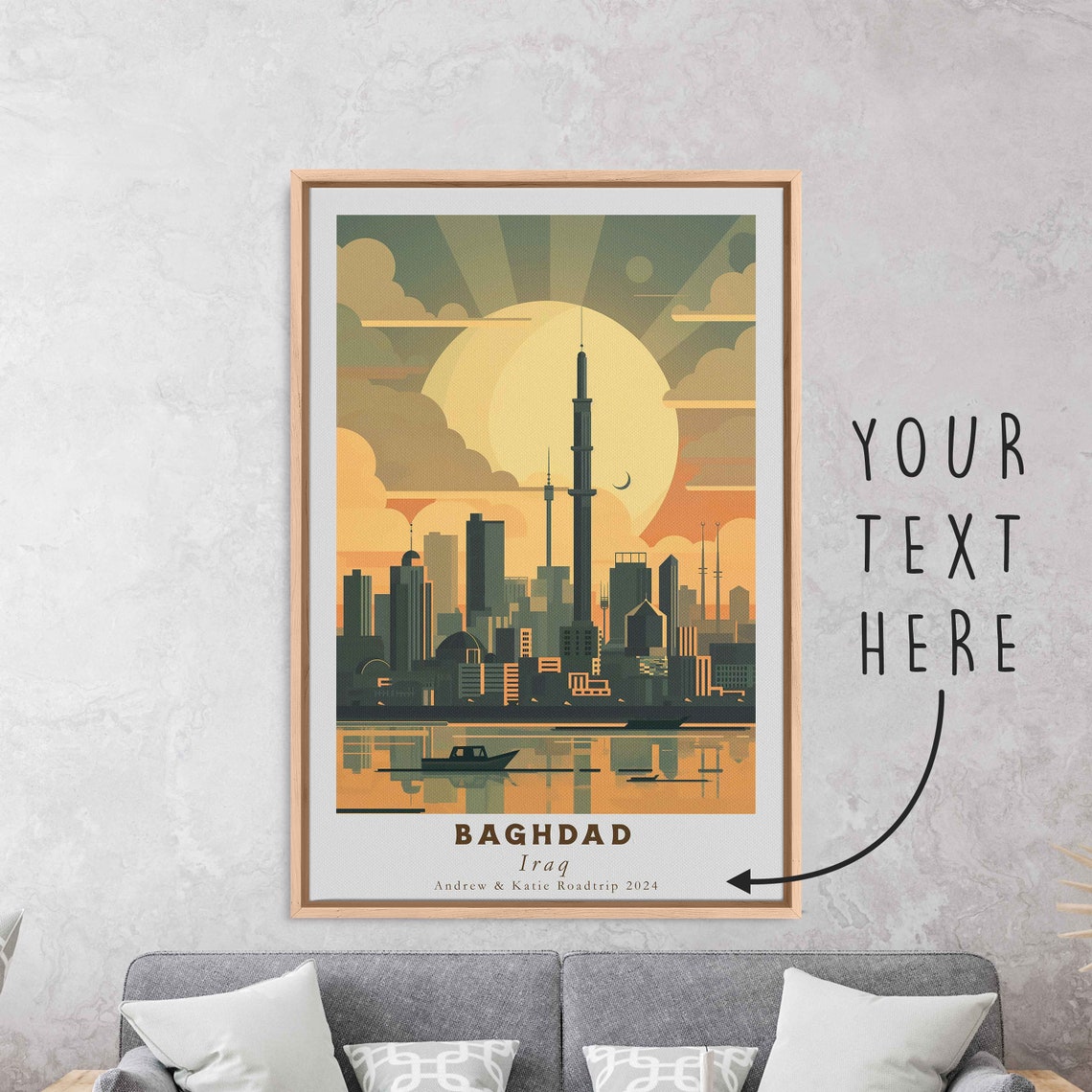 Baghdad Iraq Skyline Night Tower River Reflection Travel Poster - Image 3