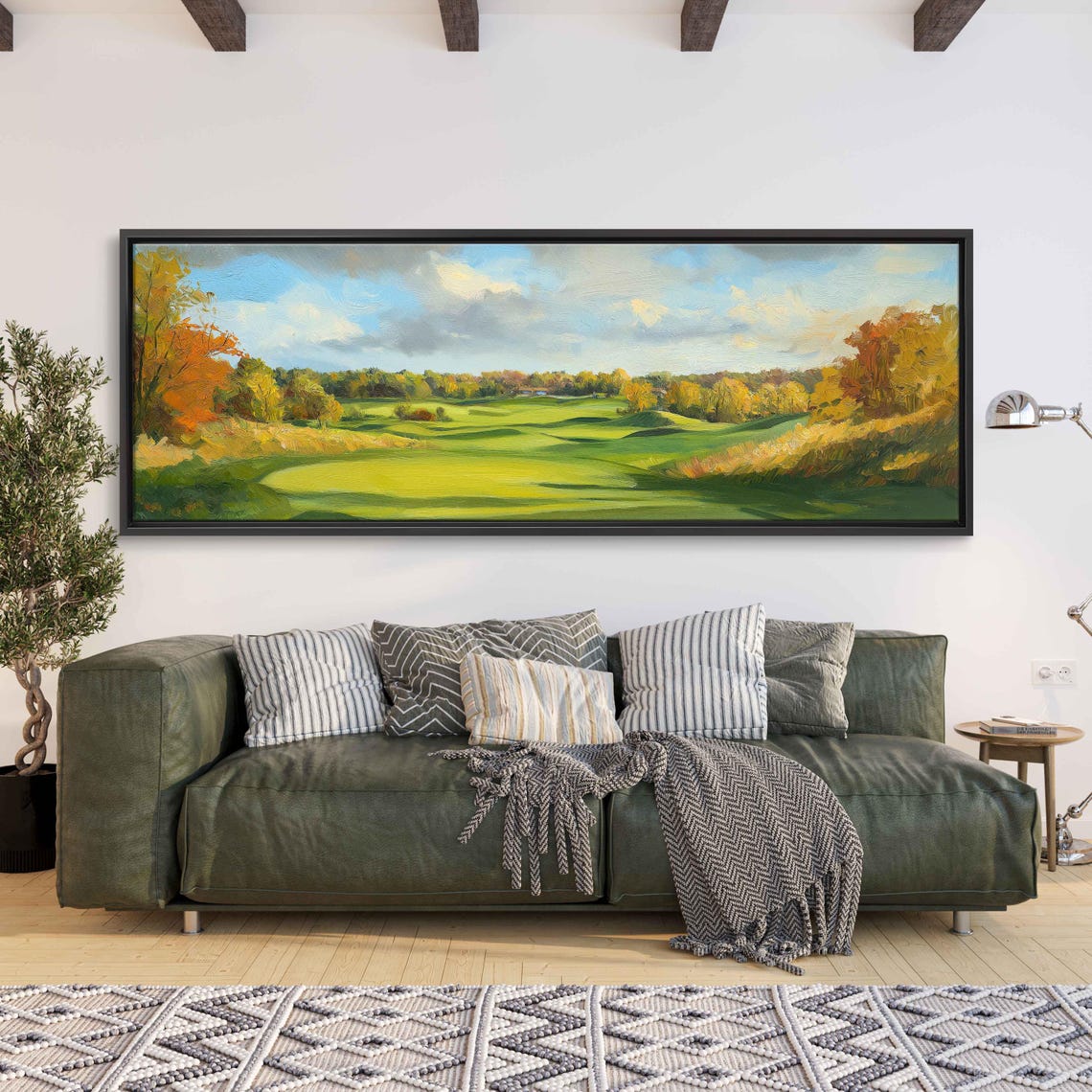 Rolling Golf Fairway In Golden Autumn Light With Orange Trees Poster