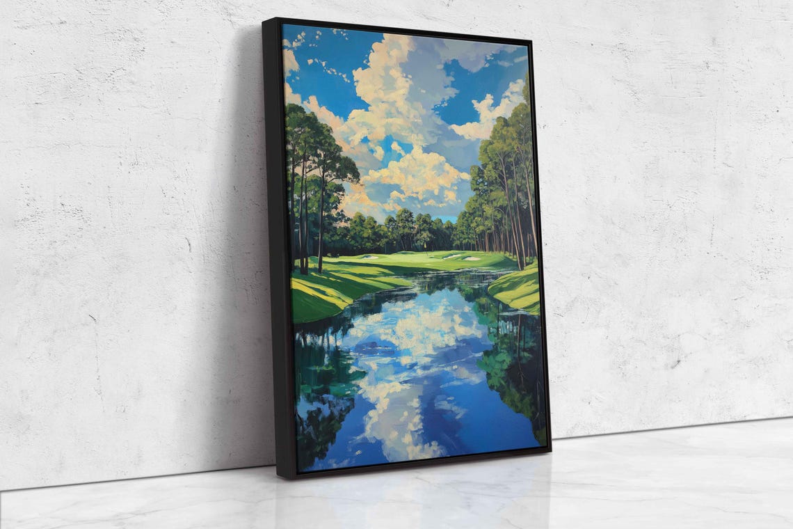 Picturesque Views From The 17th Hole Wall Art Print Reflections Blues Greens Golf Course Scenic - Image 4
