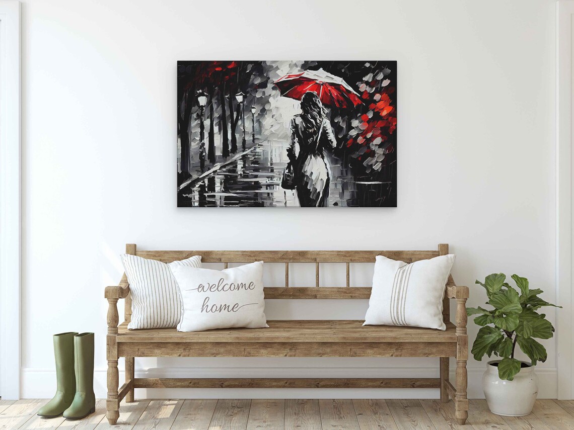 Woman With Umbrella in the Park, Oil Painting Print - Image 2