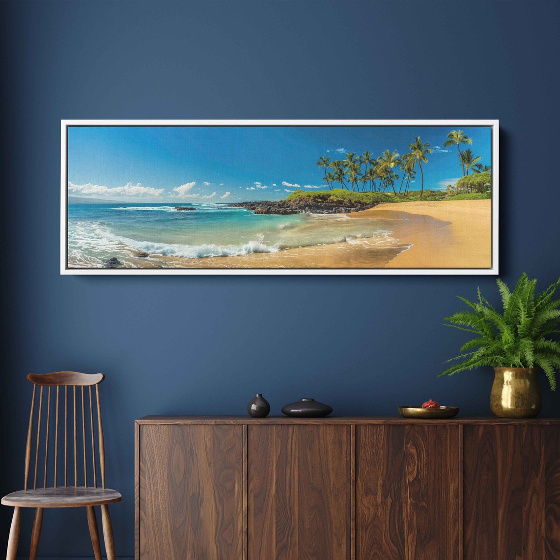 Tropical Beach Photograph Palm Trees Ocean Waves Wall Art Print Ready To Hang - Image 2