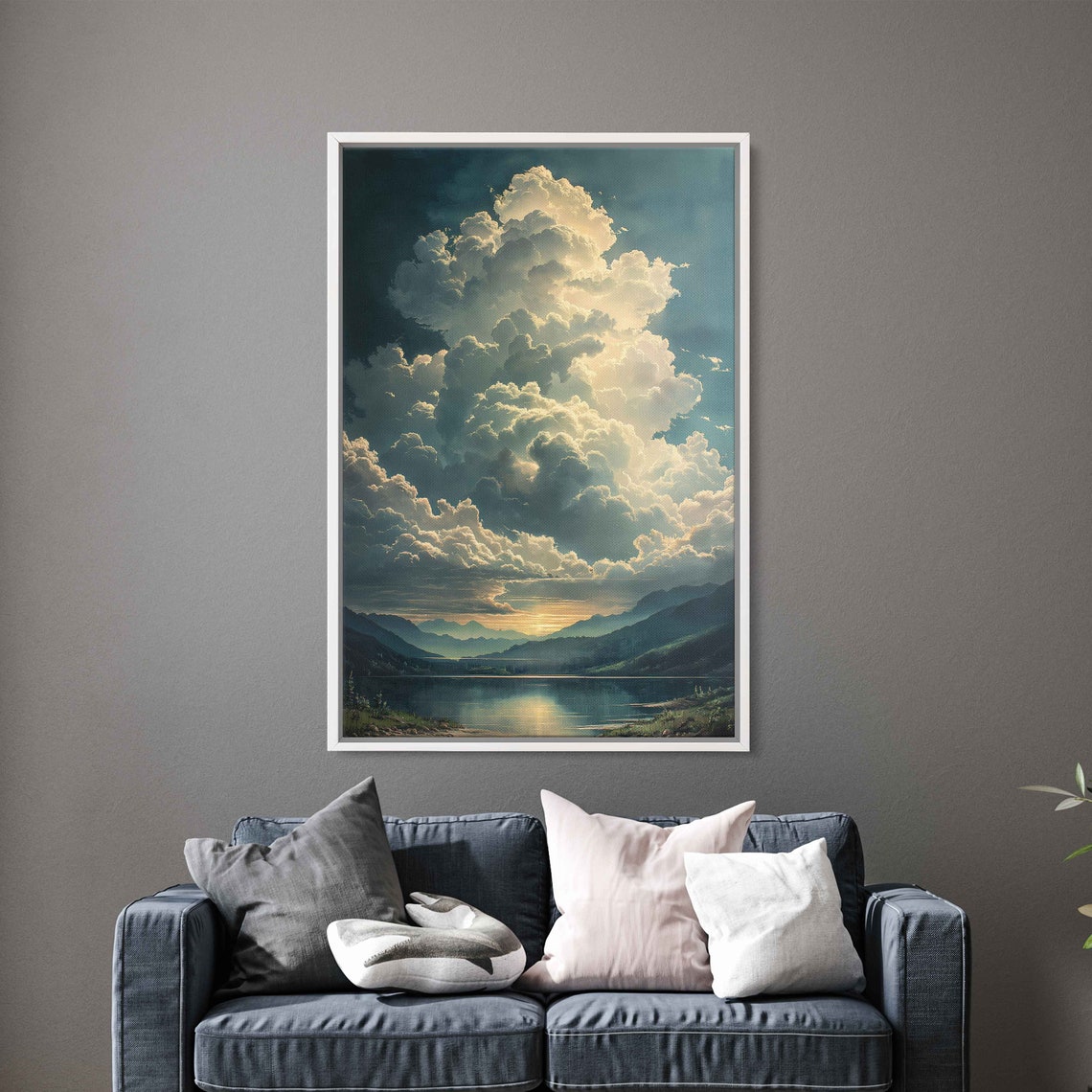 Dramatic Cumulus Clouds Mountain Lake Sunset Reflection Art Poster - Image 3