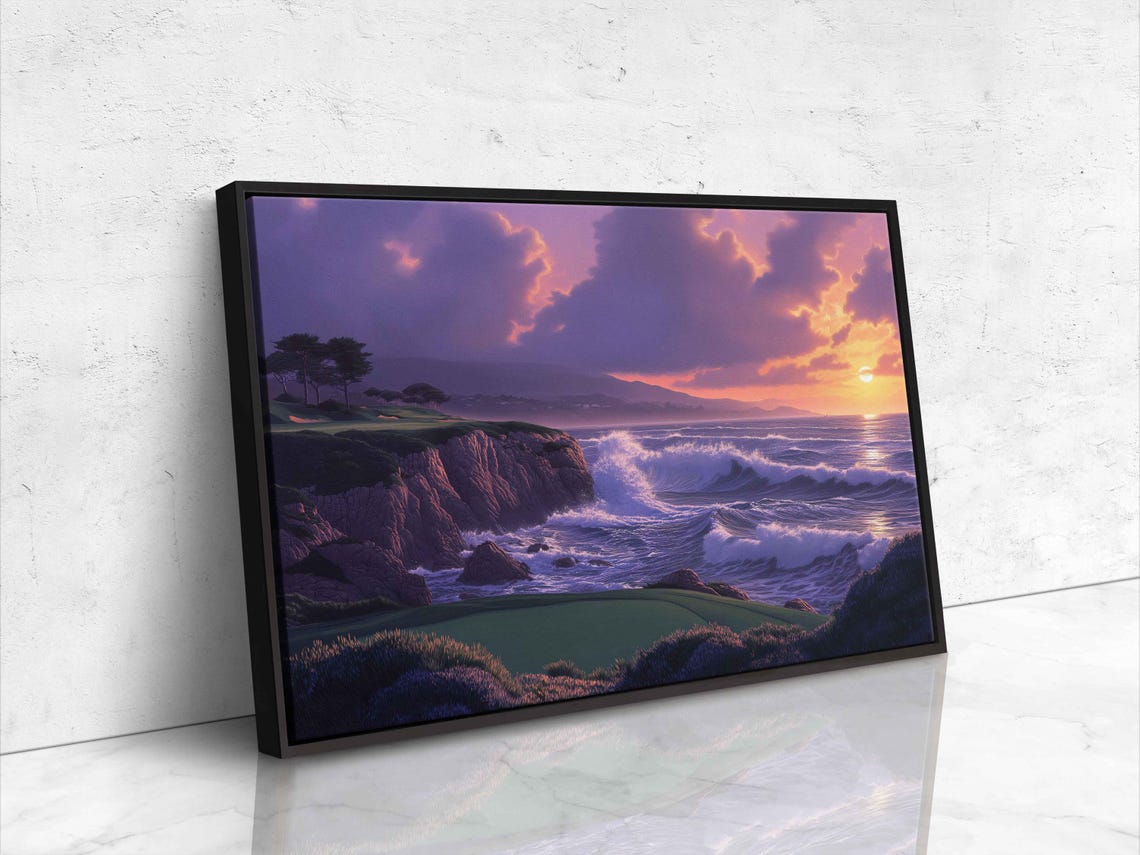 Pebble Beach Golf Course Sunset Ocean Cliffs Cypress Golf Art Poster - Image 4