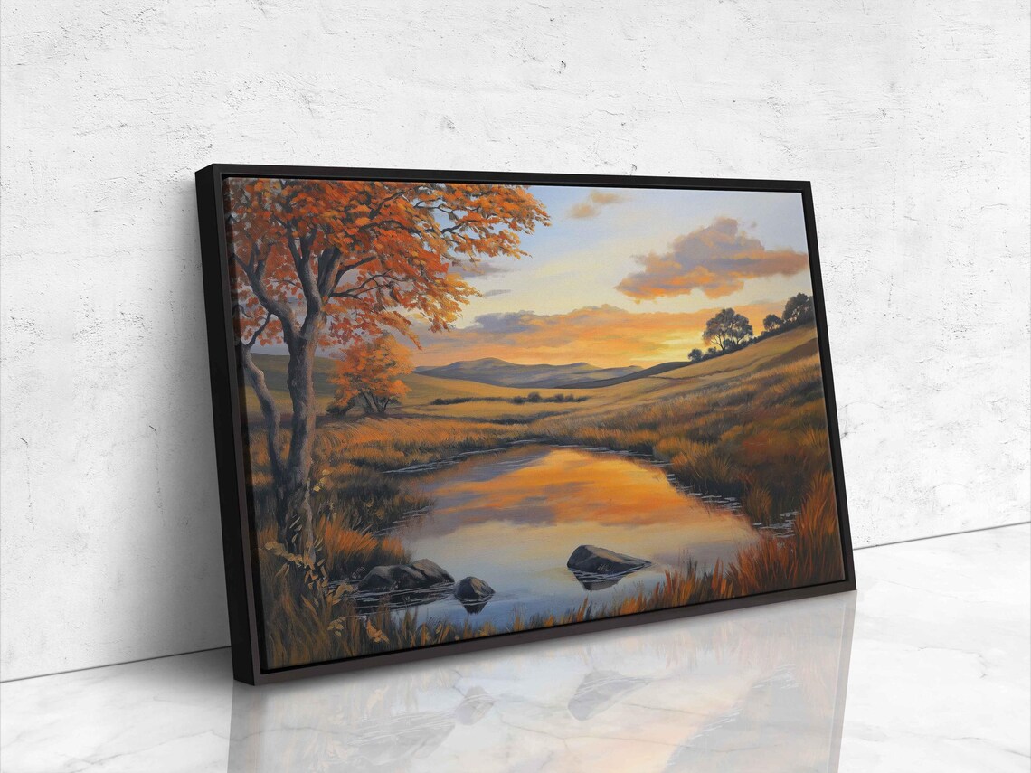 Serene Countryside Landscape, Autumn Foliage Sunset - Image 4