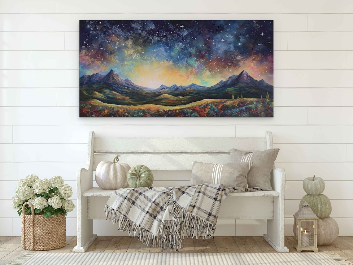 Van Gogh-Inspired Starry Night Mountain Landscape Art Print - Image 4