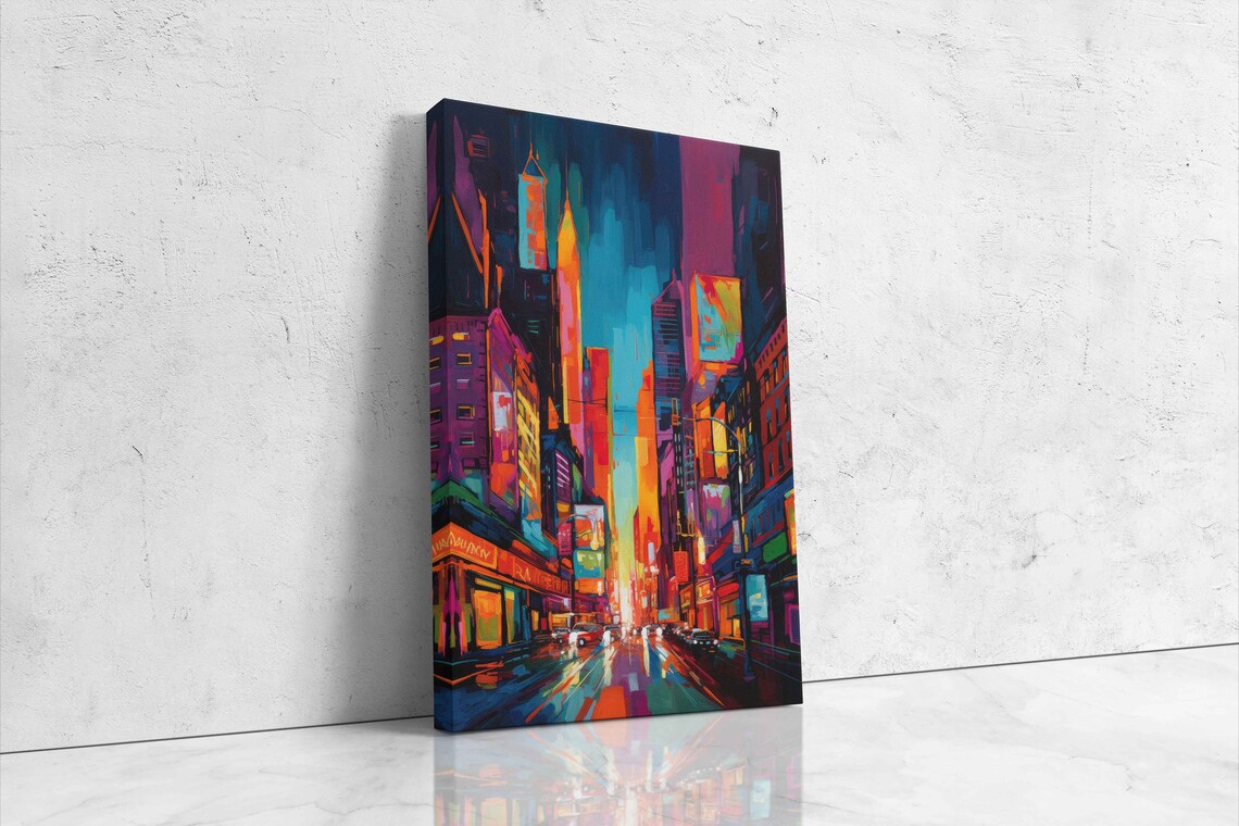 Colorful City Streets Oil Painting Lots Of Vibrant Colors Print On Ready To Hang Urban Decor - Image 4