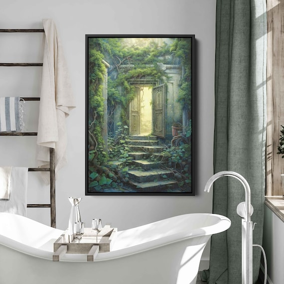 Magical Door In Enchanted Forest Fantasy Wall Art Framed Print Ready To Hang Man Cave Art Game Room Decor