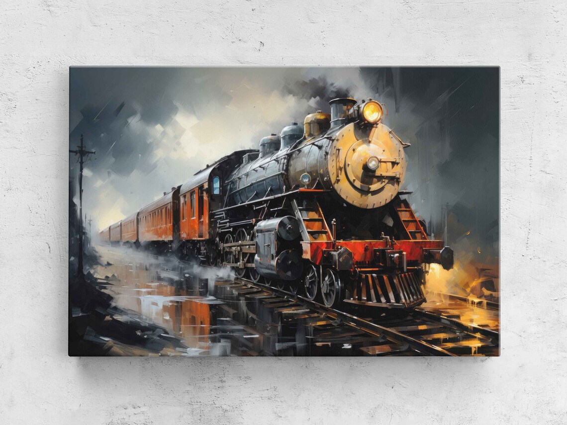 Steam Train in the Rain, Oil-Painting Art Print