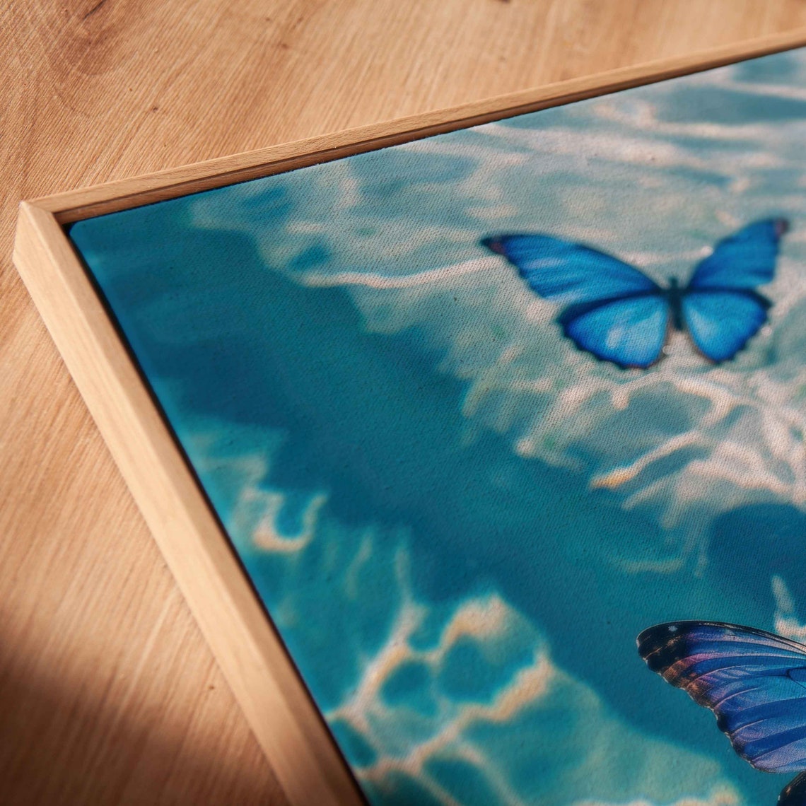 Blue Morpho Butterflies Over Crystal Clear Sparkling Water Art Print - Image 2