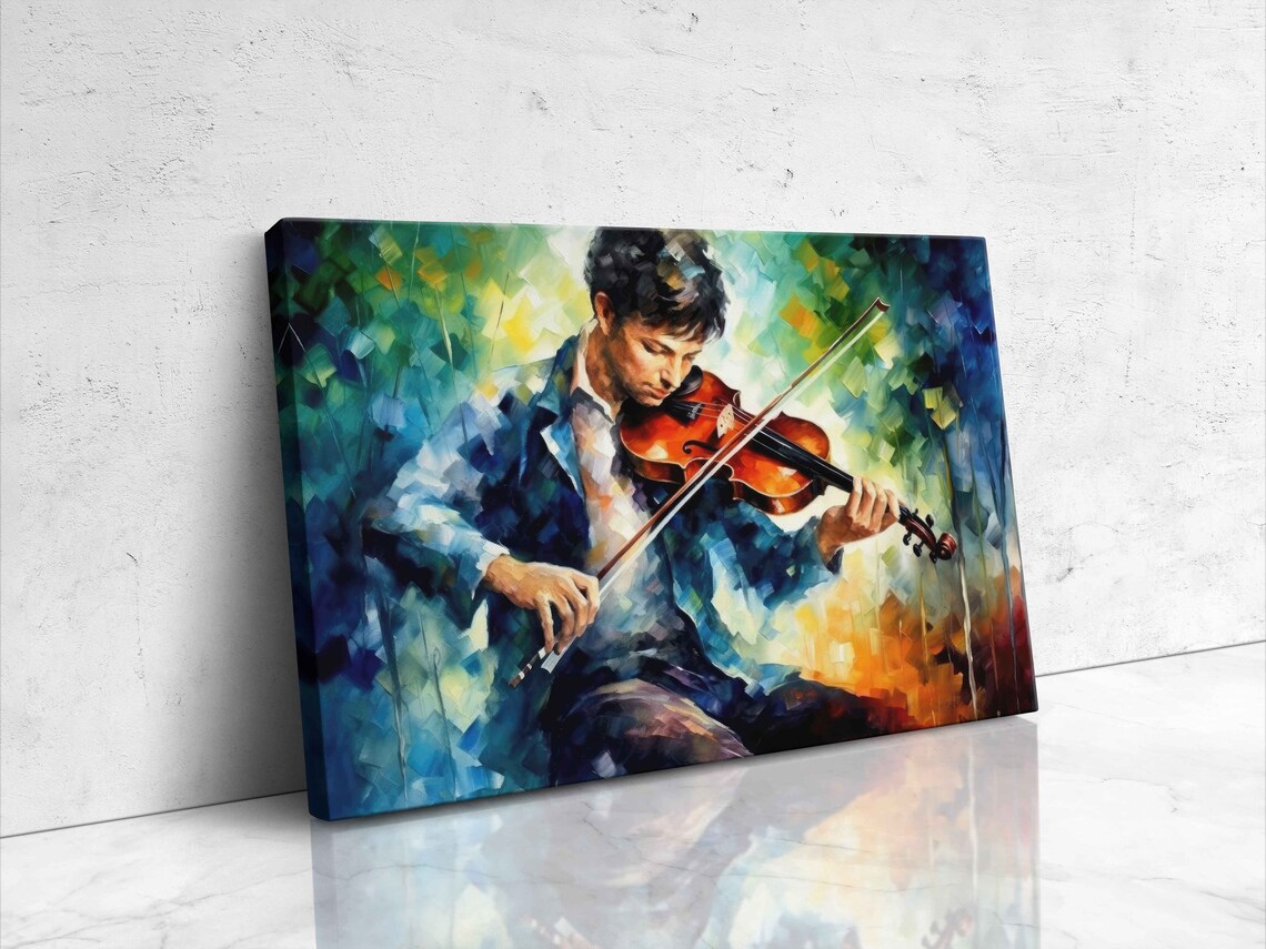 Violinist Playing Violin Colorful Palette Knife Oil Painting Music Art Poster - Image 4