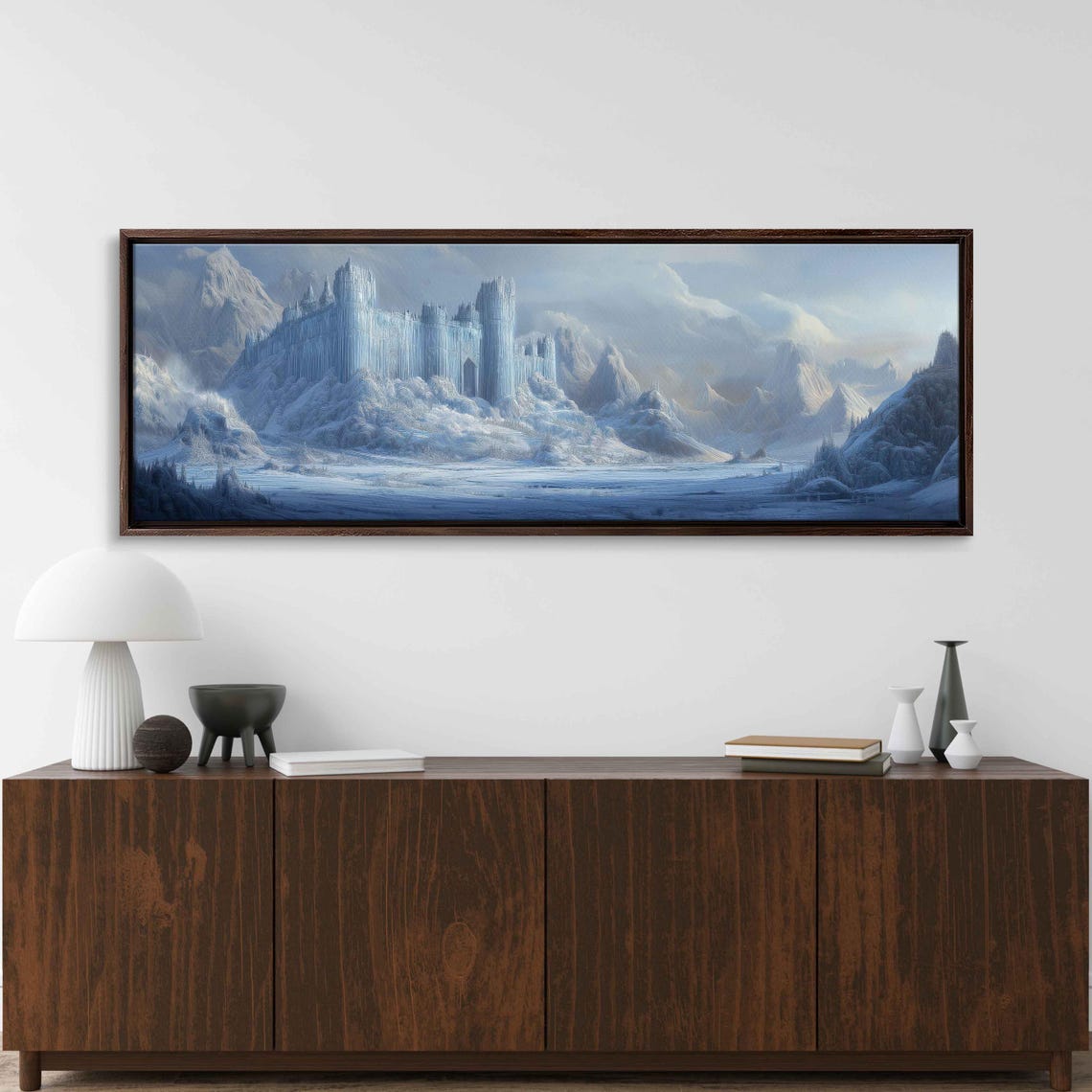Grand Ice Fortress Snowy Mountains Fantasy Winter Castle Art Poster - Image 3