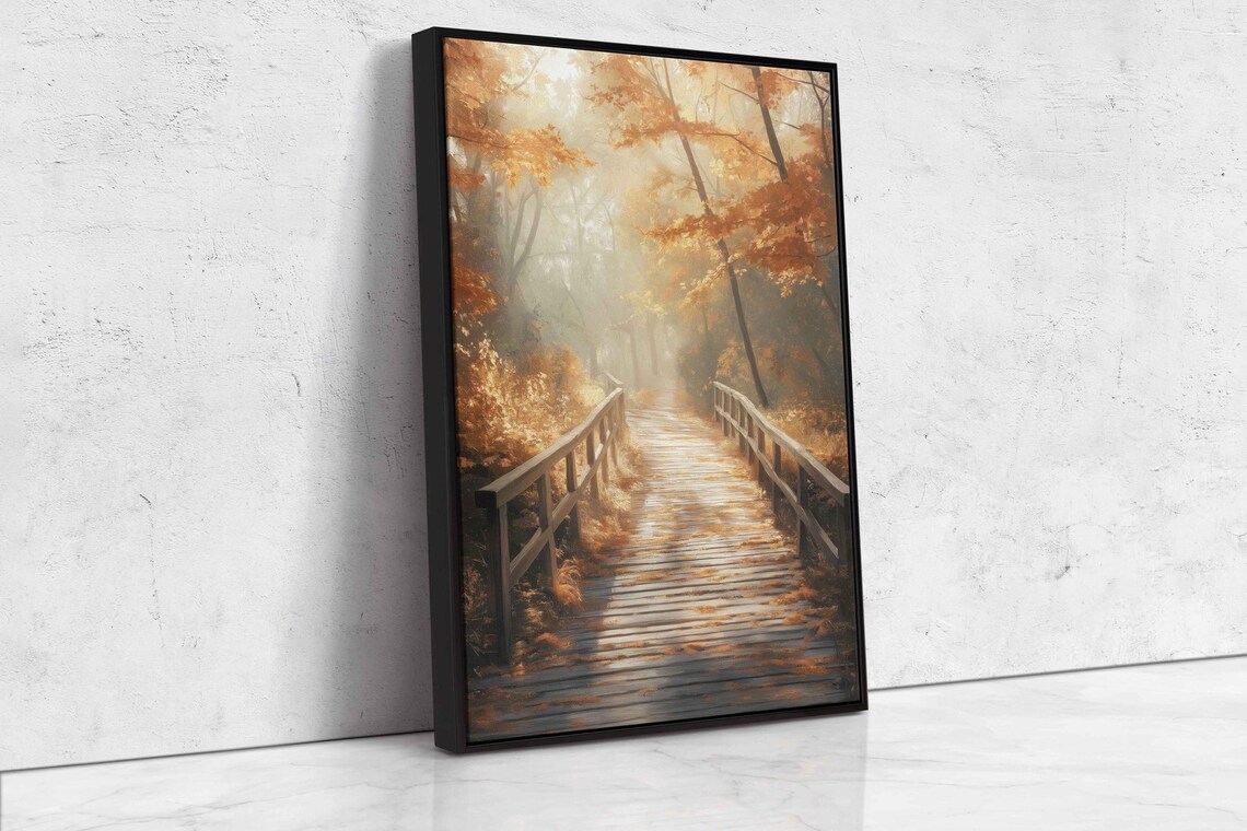 Autumn Forest Path, Peaceful Wooden Bridge - Image 4